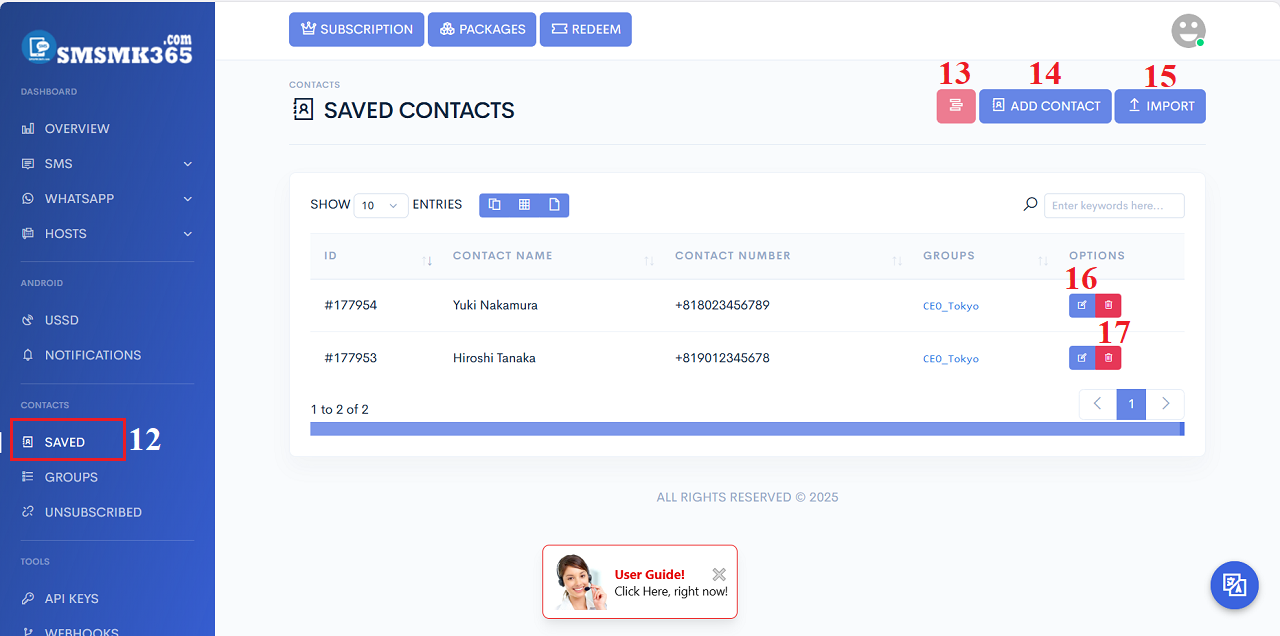 List of customers