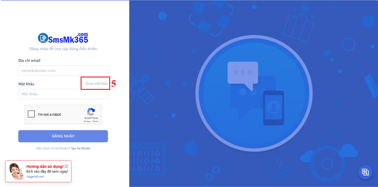 Kích vào tùy chọn Quên Mật Khẩu ở Form Đăng Nhập