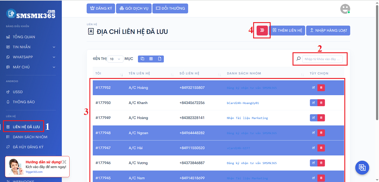 Xóa khách hàng số lượng lớn từ Giao diện chính của Phần mềm