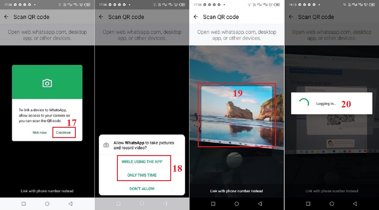 Mở ứng dụng whatsapp trên điện thoại để tác nghiệp - Tiếp