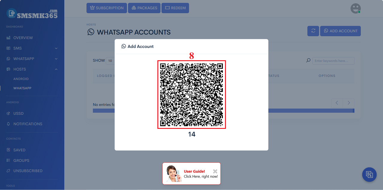QR Code to add a whatsApp account