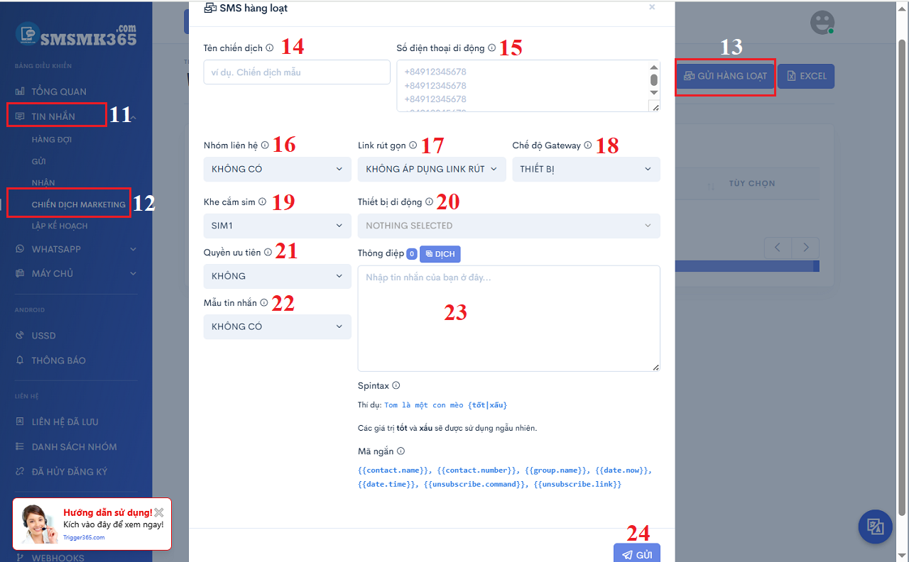 Tạo chiến dịch sms marketing để tự động gửi ngay hàng loạt sms cho khách hàng
