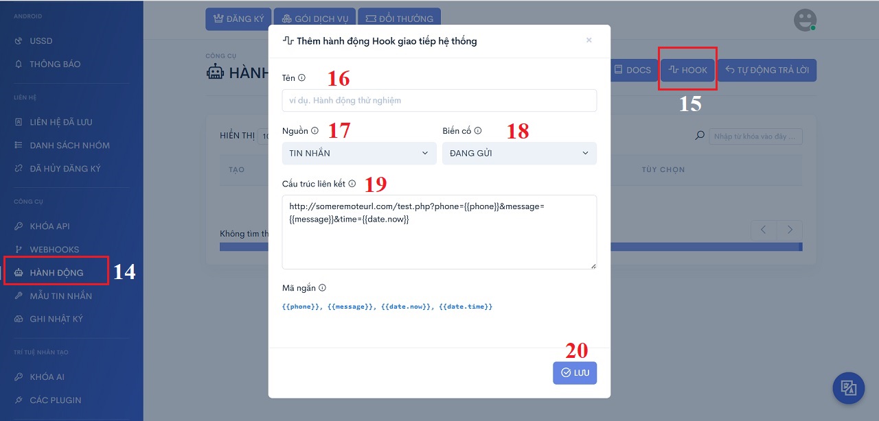 Tạo Hành Động với WebHook