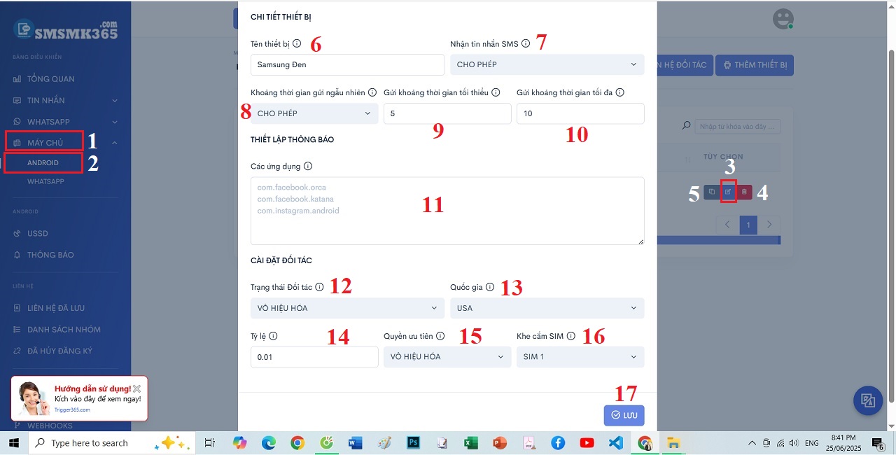 Thiết lập các Thông số Hệ thống Cho App điện thoại/Máy chủ Android