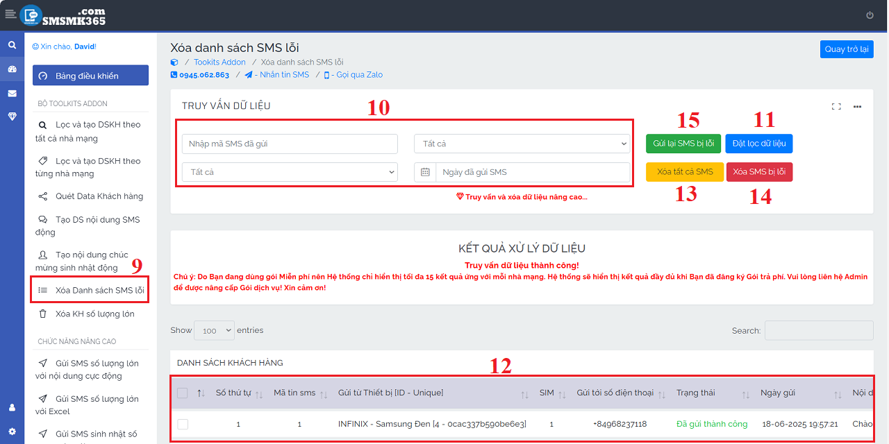 Xóa SMS bị lỗi từ Bộ ToolKits