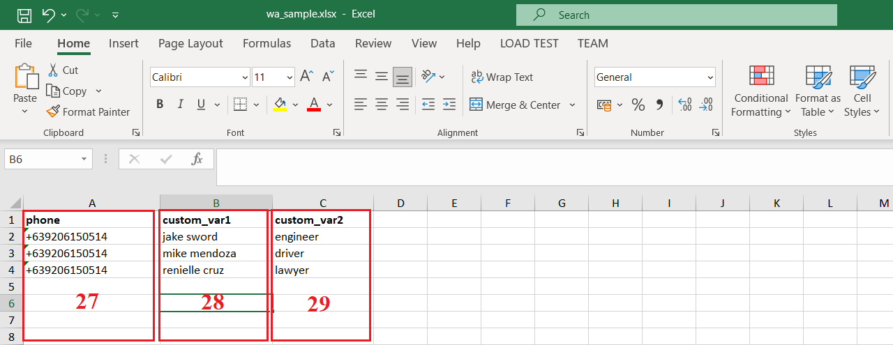 Excel template file to organize customer data
