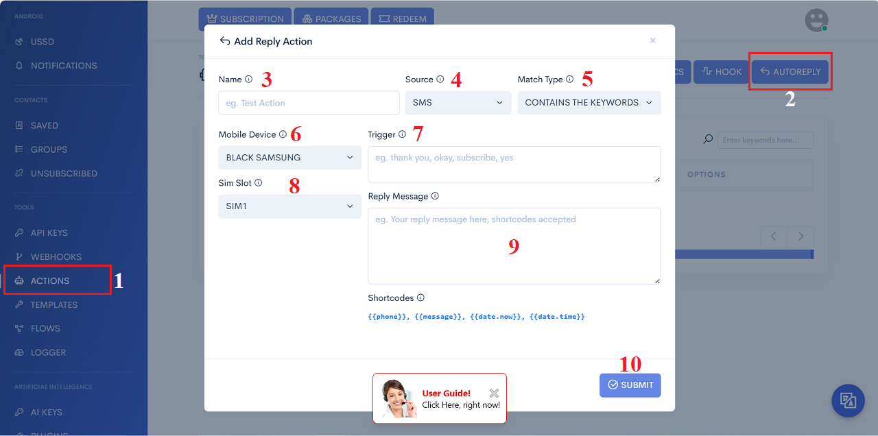 Create an auto reply action