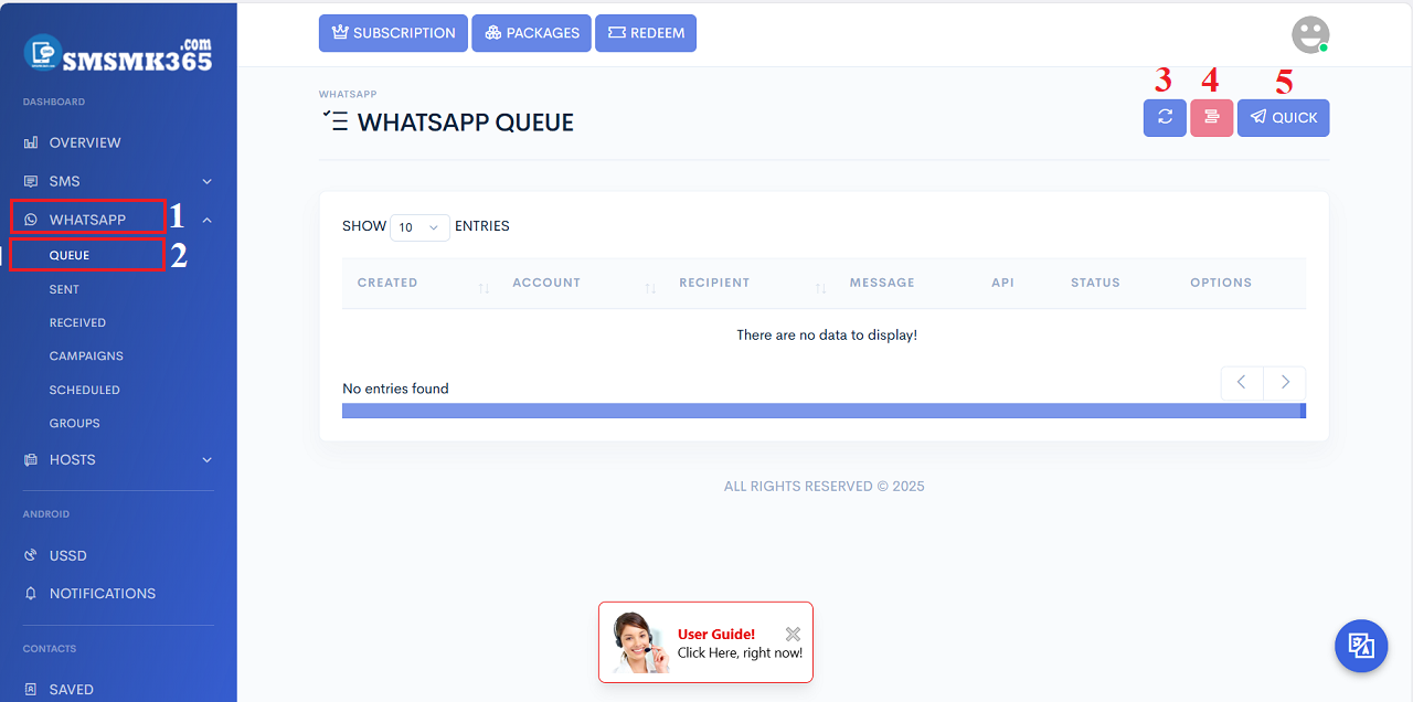 List of WhatsApp Messages in queue